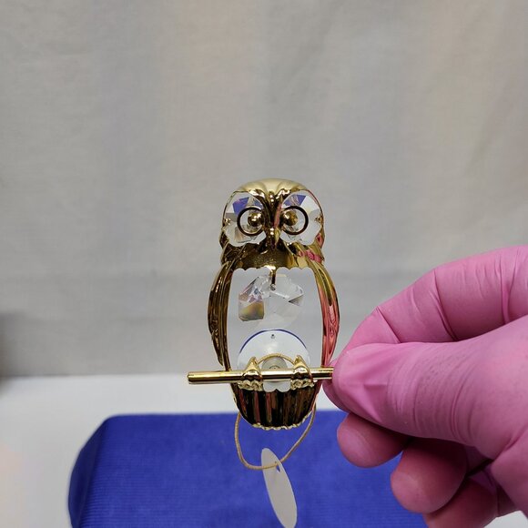 Crystal Delight 24K Gold Plated Owl Suncatcher Austrian Crystals Suction Cup VTG - Picture 2 of 8